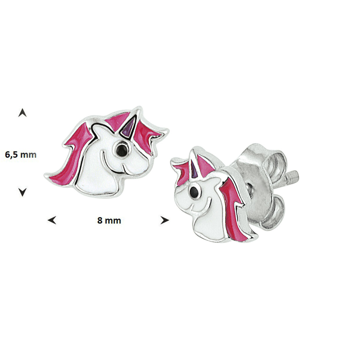 Zilveren oorknoppen unicorn