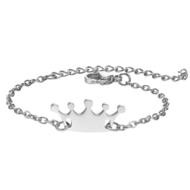 Baby/kind naam armbandje met graveerbaar kroontje, zilverkleur (Staal)