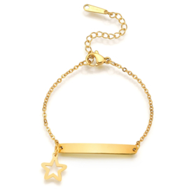 Baby/kind naam armbandje met ster, goudkleur (Staal)