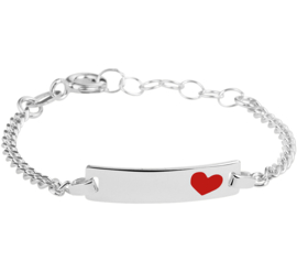 Baby/kind naam armbandje met rood hartje, 925 sterling zilver