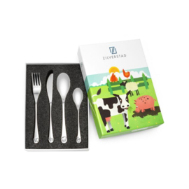 Zilverstad kinderbestek Boerderijdieren, 4-delig, stainless steel