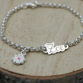 Naam armbandje met bedeltje, 925 sterling zilver