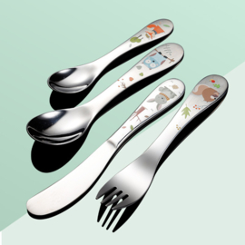 Kinderbestek bosdieren met kleurenprint, stainless steel