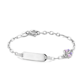 Baby/kind naam armbandje met vlindertje roze, 925 sterling zilver