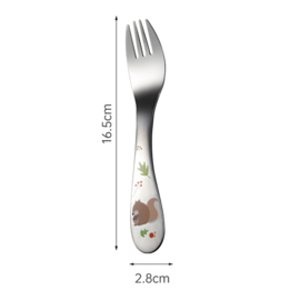 Kinderbestek bosdieren met kleurenprint, stainless steel