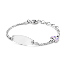 Baby/kind naam armbandje met vlindertje roze (ovaal), 925 sterling zilver