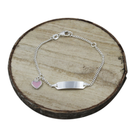 Baby/kind naam armbandje met roze bedel, 925 sterling zilver