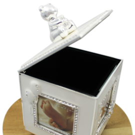 'Bambino' Muziekdoos/fotolijst/keepsake box beertje, verzilverd