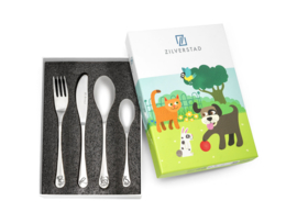 Zilverstad kinderbestek huisdieren, 4-delig, stainless steel