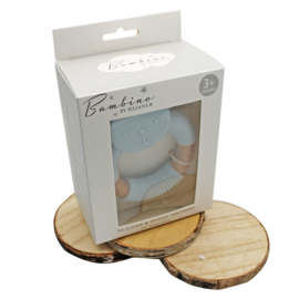 'Bambino' Houten bijtring met silicone beer (blauw)