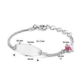 Baby/kind naam armbandje met lieveheersbeestje roze (ovaal), 925 sterling zilver