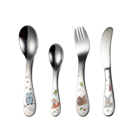 Kinderbestek bosdieren met kleurenprint, stainless steel