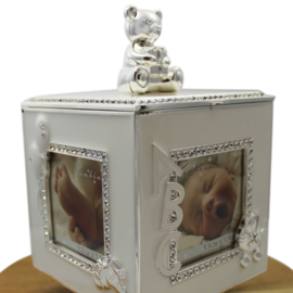 'Bambino' Muziekdoos/fotolijst/keepsake box beertje, verzilverd