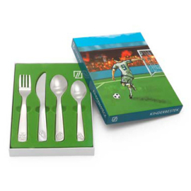 Zilverstad kinderbestek voetbal, 4-delig, stainless steel