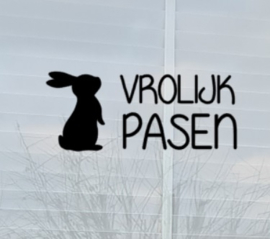 Raamsticker Vrolijk Pasen Tekst met Konijn