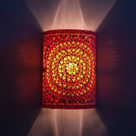 Oosterse mozaïek wandlamp | cilinder | rood en oranje