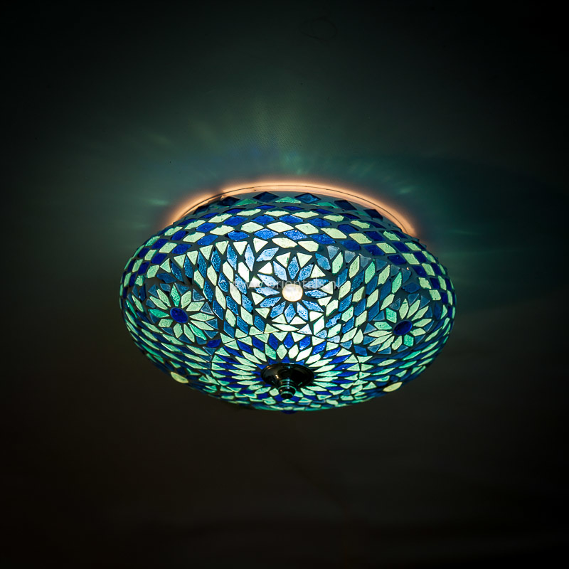 Plafondlamp mozaïek blauw 25 cm. Turks