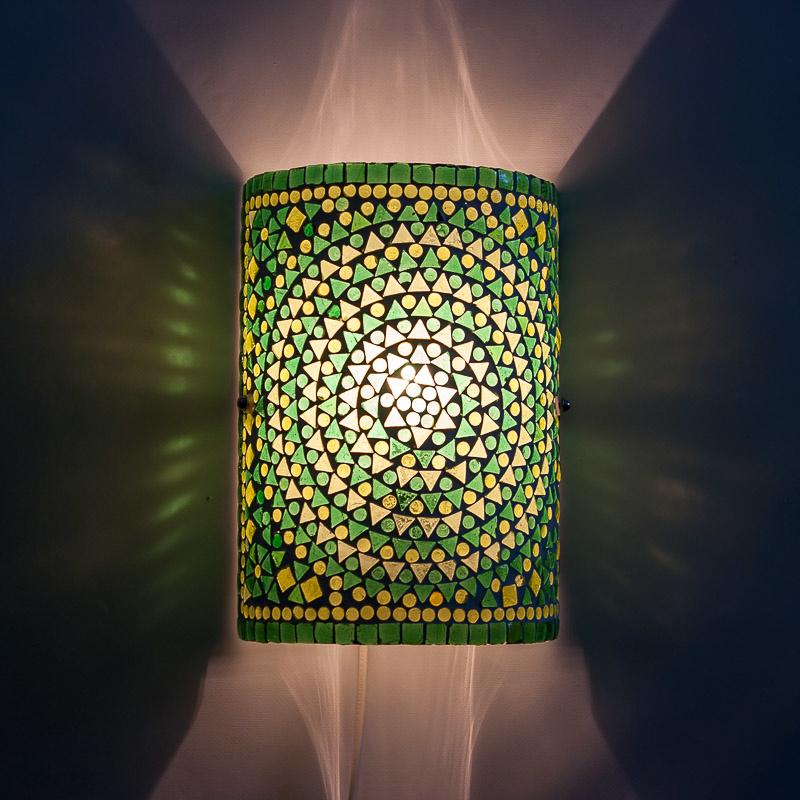 Oosterse mozaïek wandlamp | cilinder | groen