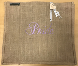 Jute tas L geborduurd met Bride in Lila