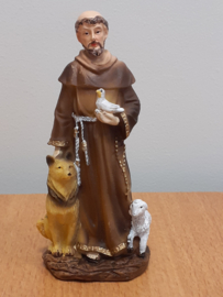 Beeldje Franciscus met hond, schaap en duif 11 cm