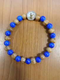 Kralenarmbandje met blauwe kralen en medaillon Franciscus