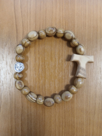 Kralenarmbandje met Tau-kruisje en medaillon Franciscus en Clara