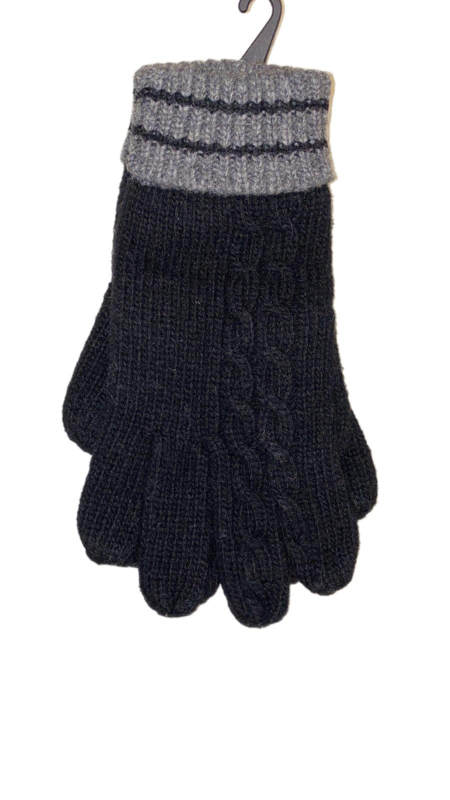 Handschoenen zwart gebreid Wol Met ingeweven Kabelpatroon(one size)