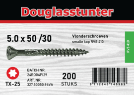 Schroeven RVS 5.0x50 mm Torx T20  Doos a 200 stuks