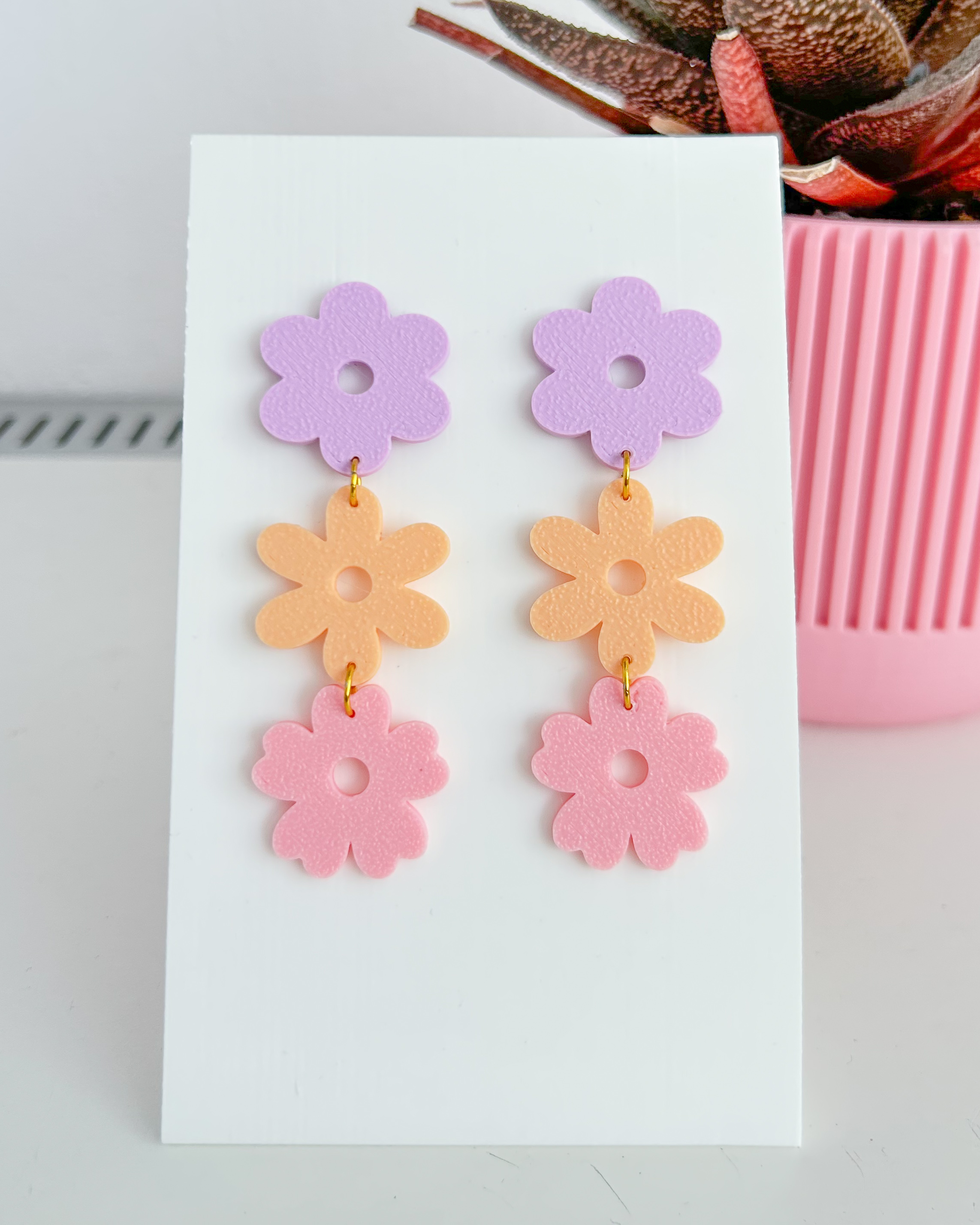 Oorbellen Lente lila-peach-roze
