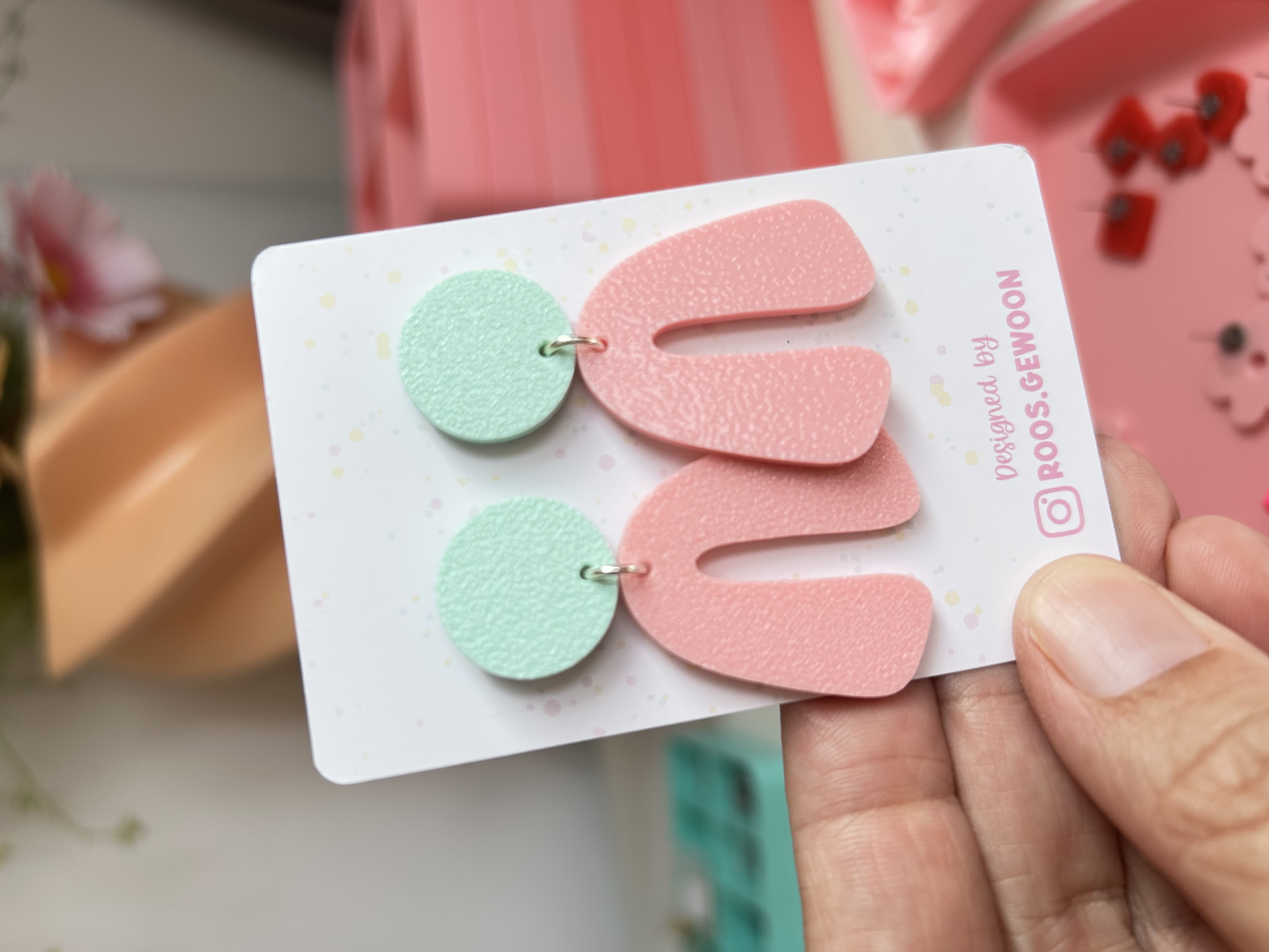 Oorbellen Ymke large roze-mintgroen