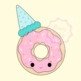 Partydonut met feestmuts uitsteker 7,5 of 10cm