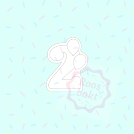 Stempel + uitsteker cijfer 2 met ballonnen 8cm