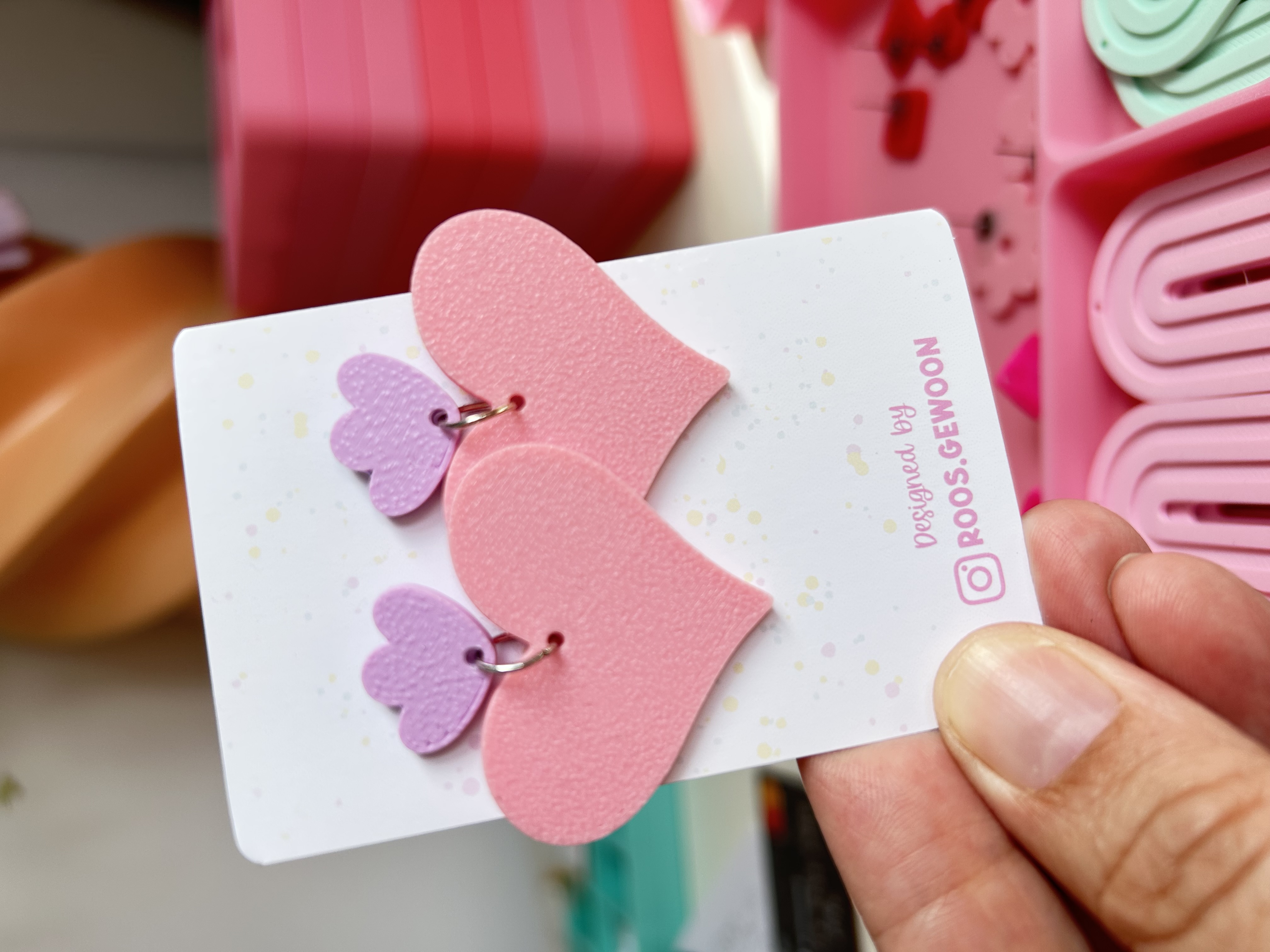 Oorbellen hartje roze-lila