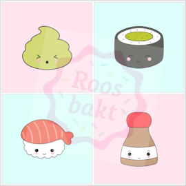 Set sushi uitstekers 4 stuks met stap-voor-stap-tekeningen