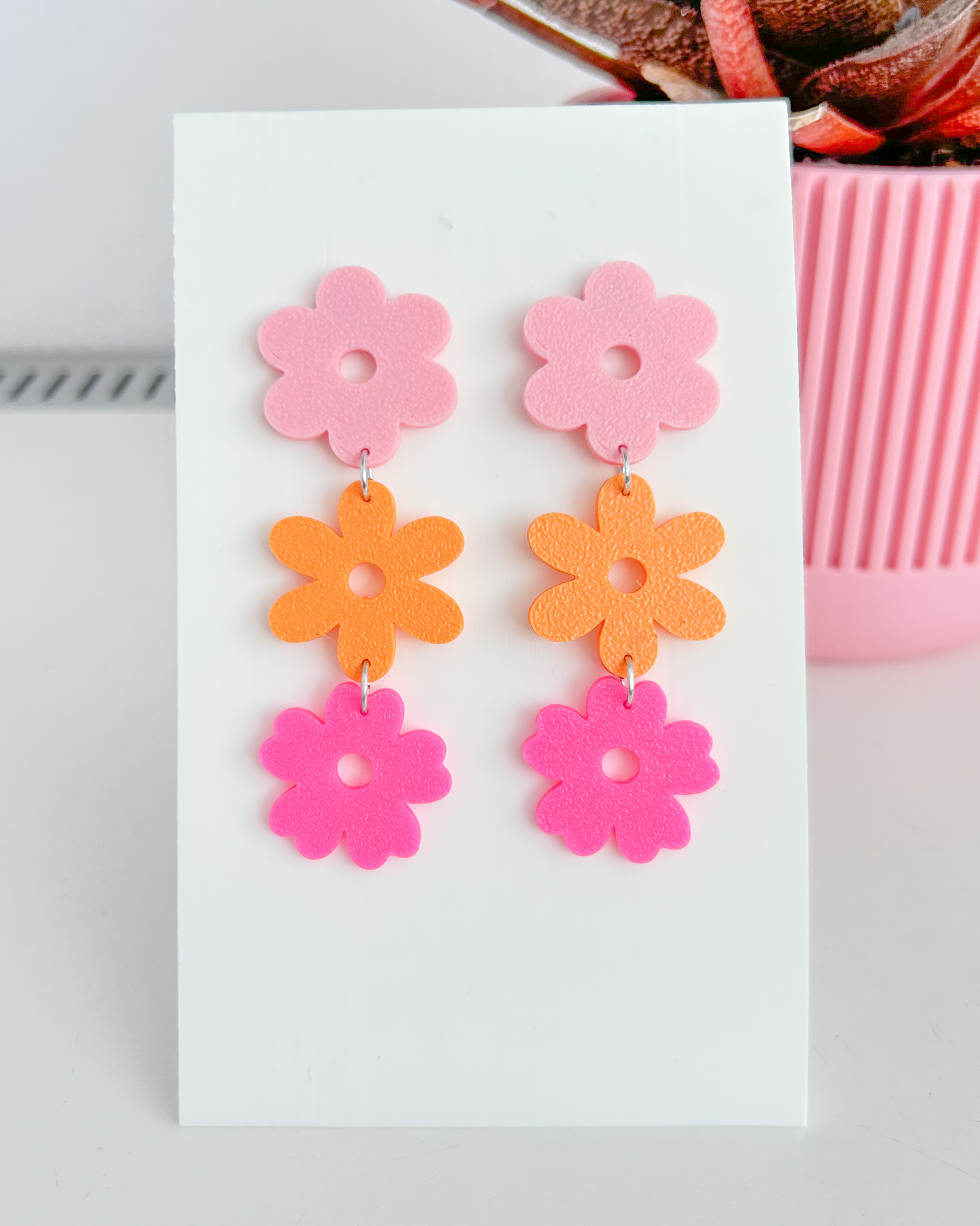 Oorbellen Lente roze-oranje-felroze