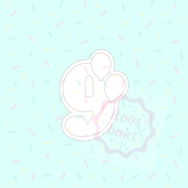 Stempel + uitsteker cijfer 9 met ballonnen 8cm