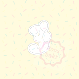 Stempel + uitsteker cijfer 3 met ballonnen 8cm