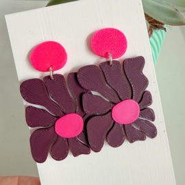 Oorbellen Groovy flower Aubergine - felroze