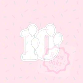 Stempel + uitsteker cijfer 10 met ballonnen 8cm