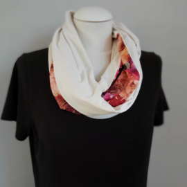 Tricot colsjaal reversible (wit, multicolor roze | bloemen)