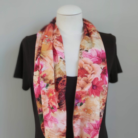 Tricot colsjaal reversible (wit, multicolor roze | bloemen)