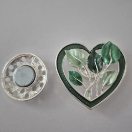 Magneet broche (groen | hart, blaadjes)