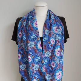 Tricot colsjaal  (blauw | bloemen)