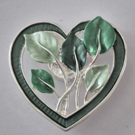 Magneet broche (groen | hart, blaadjes)