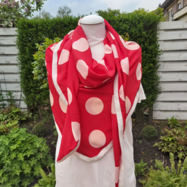 Polyester driehoek sjaal met band (rood| witte polka)