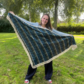 Imitatie bont omslagdoek (multi groen | kwastjes | abstract, gestreept)