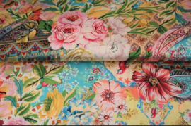 Satijnen 3-hoek sjaal met kwastjes (roze, turquoise | paisley, bloemen)
