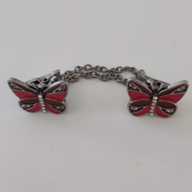 Zilverkleurige vestclip (antiek zilver| vlinder rood)
