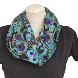 Tricot colsjaal CS256 (zwart, turqioise | peacock leaves)