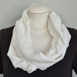 Katoenen mousseline colsjaal (wit| effen)